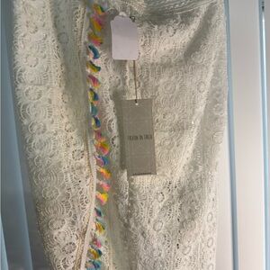 Women’s White Lace Skirt with Multicolor Trim